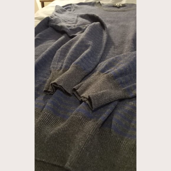 APC - Black and Blue striped sweater - Cotton/silk/Cashmere - Sz L (Fits M) - Picture 5 of 8
